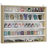 HOMCOM 5-Tier Wall Mounted Display Cabinet, Display Case with 4 Adjustable Shelves, Glass Doors for Home Office Ornaments 60x80cm, Natural