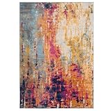 Contemporary Multi Colours Distressed Living Room Area Rug Abstract Artistic Navy Orange Stain Resistant Carpet Versatile Kitchen Island Hallway Rugs 120cm x 170cm
