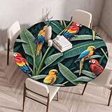 FANSU Round Table Cloth with Elastic Edged, Outdoor Table Cloth Wipe Clean Circle Fitted Tablecloth for Kitchen Dining Room Picnic Party Tabletop 60 to 200cm (Parrot Print 3,200cm)