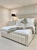 Bespoke Chesterfield Border Panel Bed Frame - UK made - Single/Double/King/Super King Size Plush Velvet Fabric Upholstered (Cream Plush, Double 4ft6)
