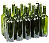 Wine Bottles with/without Corks Empty Glass Bottles 750 ml Bottle Liquor Wine 3 Colours, olive green, 24 Stk. mit Korken