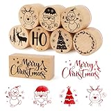 BOOMTOP 8Pcs Christmas Wooden Rubber Stamps Santa Reindeer Snowman Merry Christmas Wooden Printing Stamp for Christmas Card Making Scrapbook Crafts Gift Wrapping Modeling Clay