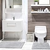 Diamante Sparkle 100% Cotton Heavyweight 2 Piece Bath Mat & Pedestal Bathroom Toilet Set Silver Grey (Standard)