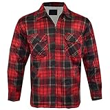 KNWER CLOTHING Mens Padded Fleece Lined Sherpa Shirt Thick Lumber Jack Work Winter Warm M-2XL[Black Red,L]