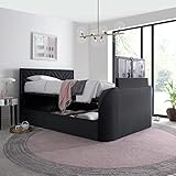 happybeds Ottoman TV Bed, Sherlock Grey Velvet Fabric Ottoman Storage TV Bed, Double, King or Super King Size (King (U.K. Standard))
