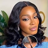 Glueless Wig Human Hair Body Wave Human Hair Wigs Pre Plucked Pre Cut Brazilian Virgin Human Hair 150% Density 4x4 HD Transparent Lace Front Glueless Wigs for Black Women Natural Color 14 Inch