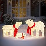 Outopee 3-Piece Lighted Christmas Polar Bear Family Decorations, All-Weather Xmas Decor with Pre-lit 190LED Lights, Christmas Ornament for Indoor Outdoor Yard Porch Garden Holiday Displays, White