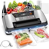 Food Vacuum Sealer Machine, 230W 85KPa Auto 12-in-1 Vacuum Food Sealer with Easy-Lock Handle, Double Heat Seal, Vacuum Pack Machine with Built-in Cutter and Bag Storage, 1 Roll and 10 Pre-cut Bags