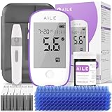 AILE Blood Glucose Test Kit for Diabetes: Blood Sugar monitor testing Kits Diabetics Meter For Home Use Test Strips x 50 and Low Pain Lancing Devices x 50 Testing Monitoring 5 Seconds Accurate Machine