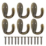 Duronge 6pcs Antique Hook, Coat Hook, Towel Hooks, Clothes Hooks, Iron Hooks, Cast Iron Brass Bronze Design, Vintage Style, Suitable for Hanging Coats, Scarves, Towels, Keys, Hats