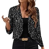 Cardigans for Women UK Elegant Sequin Mesh Cardigan Jacket Ladies Sparkly Shiny Open Front Cropped Tops Glitter Party Evening Bolero Thin Shrug Cocktail Wedding Guest Outerwear Black