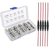 Gebildet 5pcs 5x20mm AGC Fuse Holder Inline Screw Type with 16 AWG wire + 150pcs 5x20mm Fast-blow Glass Fuses Quick Blow Car Glass Tube Fuses Assorted Kit
