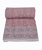 YUVANCRAFTS Indian Block Print Kantha Quilt Queen Size Throw Bedspread Blanket Cotton Bed Cover Vintage Boho Quilt Twin 90 X 60 Inch Red