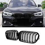 Hengjiayao F20 Kidney Black Front Kidney Grille Suitable for BMW 1 Series F20 F21 2015 2016 2017 2018 Double Bar Grill Gloss Black Radiator Grille (For F20 2015-2018)