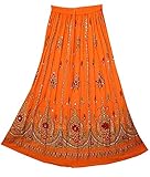 Radhykrishnafashions Indian Yoga Women's Sequined Crinkle Broomstick Gypsy Long Skirt, Wedding Dress (UK, Alpha, L, Regular, Regular, Orange)
