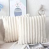NIULAA Beige Cushion Covers 50cm x 50cm Fluffy Faux Fur Cushion Covers 20x20 inches Set of 2 Pillow Covers Soft Plush Pillowcases for Sofa Bed Moroccan Style Home Decor Cushion Cover