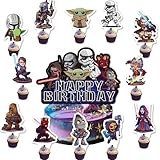 25 Pcs StarWars Cake Toppers, Cupcake Toppers, Cake Decorations, Birthday Party Supplies for Kids Boys Girls
