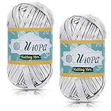 Uiopa Metallic T-Shirt Yarn, 2 x 100g(2 x 45m) Knitting Fabric Cloth Tshirt Yarn, Polyester Chunky Crochet Ribbon for Crocheting Bags, Baskets, Home Decor, DIY Crafts (Silver Gray)