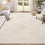 Enyhom Machine Washable Rugs for Living Room, 120 x 160 cm Non Shedding Area Rug for Bedroom Soft High Pile Rugs Non Slip Carpet Large Fluffy Rug Carpet Mat fot Office Dining Room Lounge, Cream