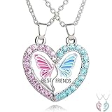 BFF Necklace for 2,Best Friend Necklaces with Heart shape Butterfly Pendant Matching Friendship Necklaces Girl Gifts Kids Jewellery for Women Graduation Birthday Christmas Valentines Gifts