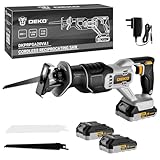 Cordless Reciprocating Saw：DEKOPRO 20V Electric Wood Saw with 2*2Ah Batteries and 2 Blades,Max 22mm Stroke,Tool-Free Blade Change,3200 SPM Variable Speed,LED Light-for Wood and Metal,PVC Cutting,Bone
