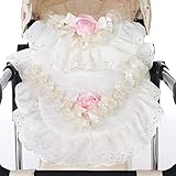 Roma Dolls Pram 2 Piece Bedding Set - Baby Doll Accessories with Quilted Apron & Padded Pillow, Cream & Pink Rose Design, Doll Accessories for Reborns, Compatible with Most Dolls Prams
