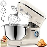 Stand Mixer, Vospeed Food Mixer Dough Blender, 6.2L 2000W Electric Cake Mixer with Bowl, Beater, Hook, Whisk, Egg Separator & Silicone Spatula, Dishwasher Safe (White)