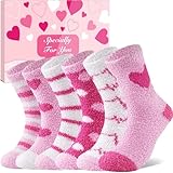 Niofind Fluffy Socks for Women and Girls, 6 Pairs Christmas Gifts Warm Cosy Bed Sock, Thick Soft Winter Fuzzy Socks for Causal Home Sleeping Pink Hearts