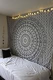 RAJRANG Mandala Tapestry for Bedroom - 137x213 cm Cotton Black and White Elephant Wall Hanging Tapestries Indian Beach Throw Boho Bohemian Hippie Blanket for Home Living Room Decor