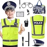 Cheerful Children Toys Kids Police Costume - 10 Pcs Police Officer Outfit Dress Up - Ideal for Boys & Girls Aged 3-7 - Include Vest & Hat - Kids Fancy Dress for Roleplay, Halloween, & STEM Learning