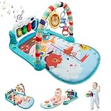 WHDJSPIN® Baby Play Mat, Music & Light Baby Gym Piano Playmat 0-36 Month Thicken Baby Play Gym with Animal Rattles, Babies Activity Center for Newborn Infant Gifts Toys, Bluezoo