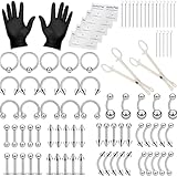94 PCS Piercing Kit, Ear Piercing Needles 14G 16G with 60 Pcs Jewellery for Nose, Ear Piercings, Belly Button, Lip and Eyebrow, Body Jewellery & Piercings Tools Set, with Piercing Clamps, Gloves