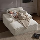 VEVOR Chaise Lounge Chair, 1380 mm Boneless Chaise Lounge Indoor, Modern Upholstered Oversized Reading Chair with Throw Pillows & Armrests, Sofa Couch Deep Seat Sleeper for Living Room, Bedroom, Beige