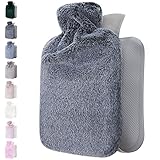 Qomfor Hot Water Bottle with Cover UK – Soft Faux Fur, 1.8L Hot Water Bottle for Period Pain Relief, Back Pain, Shoulder Pain – Luxurious Comfort for Adults (Dark Grey)