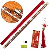 Tyuodna Pluggable F key Bitter Bamboo Flute Dizi, Chinese Traditional Handmade Musical Woodwind Instrument Key of F, with Free Membrane & Glue & Protector Set (Brown)
