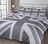 Union Jack Fully Reversible Duvet Cover & Pillowcase Set Checked Blue Red Grey Bedding Set (Classic Grey, Single)
