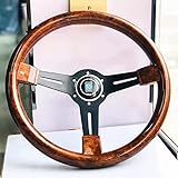 Sport Steering Wheel,Steering Wheel 14inch Racing Car Steering Wheel Copy Wood Steering Wheel with Black Spoke Classic Steering Wheel (Color : Copy Wood)