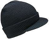 GENUINE NEW 100% WOOL PEAKED HAT US ARMY WATCH CAP OUTDOOR ARMY HEADWEAR BEANIE (Black)(Size: One Size)