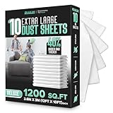 RAULDE Pack of 10 Large Plastic Dust Sheets for Decorating & Painting- 3.6m x 3m (12ft x 10ft) - Polythene Sheeting for Furniture & Floor Protection - Waterproof & Tear Resistant Drop Cloth