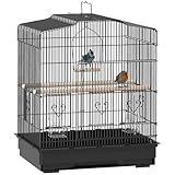 PawHut Bird Cage with Perches, Food Bowls, Swing, Parrot Cage for Budgie, Parakeet, Small Bird, 46.5 x 36 x 59cm, Black