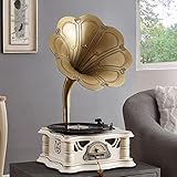 Vintage Gramophone, Retro Phonograph Vinyl Record Players, Bluetooth Audio Turntables, 7"/9"/12" Record Player with FM Stereo Radio and USB Play for Home Decor & Music Entertainment (white)
