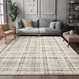 WESTLOOM Washable Area Rugs 9x12 Living Room Plaid Rug Modern Bedroom Decor Soft Rug Large Area Rug Non Slip Throw Rugs with Rubber Backing Tartan Carpet for Office Nursery Dining Room 9'x12' Beige