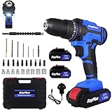 21V Cordless Power Drill,Handheld Screwdriver Drill Set with 45Nm Setting,1.5AH Li-ion Battery×2&Fast Charger,2-Gear Combi Hammer Drill,3/8" Chuck Drill Driver Kit with 26 Drill Bits for DIY Project