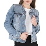NOROZE Women's Western Style Jacket Collarless Denim Jacket, Light Blue Washed Jeans Women Classic Women's Trucker Jackets Biker Casual (12, Light Blue)