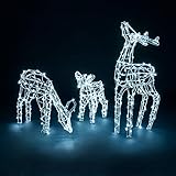 Christow Christmas Reindeer Family Light Up Outdoor Decoration, Energy Efficient LED White Wire Flashing Garden Silhouette, Mains Powered (Large 3 piece set)