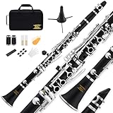 Eastar B Flat Clarinet for Beginner, Ebonite Clarinet Nickel-plated with 2 Barrels, 3 Reeds, White Gloves, Hard Case, Cleaning Kt, ECL-300