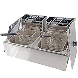 Commercial Deep Fryer 2x10L Double Tank Deep Fat Fryer Stainless Steel Chip Fryer 2500W+2500W with Lids