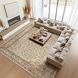 Topfinel Large Rugs for Living Room 200x290, Faux Wool Short Pile Non-Slip Beige Area Rug, Machine Washable Traditional Moroccan for Bedroom