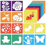 12 Pieces Drawing Stencils for Kids, 8Inch Summer Drawing Chalk Stencils Washable Draw Stencil Templates Large Garden Themed Shape Template for Kids Toddlers Preschool