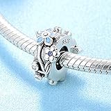 Silver Bead Charms Blue Forget Me Not Flowers Stopper 925 Sterling Silver Fine Pendants Bracelet Jewelry Making Girls Teens Diy Best Gift Fit Original Charm